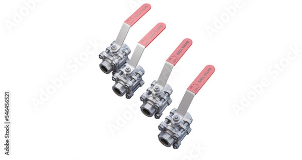 Fototapeta ball valves with blue coloured handles in an open position