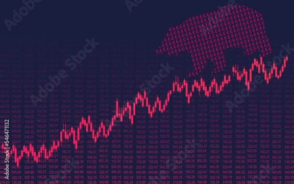 Fototapeta Bearish england stock exchange market with red bear british pound sterling showing loss in candlestick graph