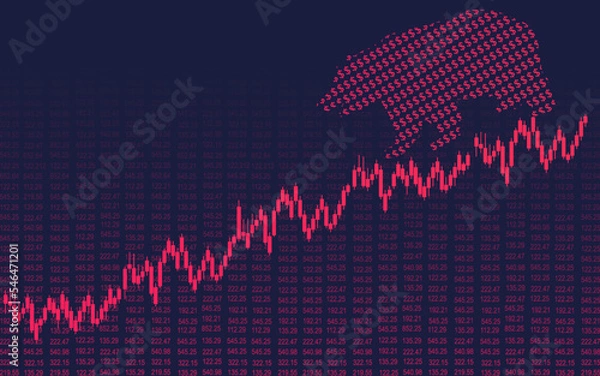 Fototapeta Bearish usa stock exchange market with red bear us dollars showing loss in candlestick graph