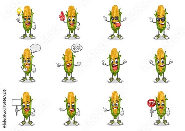 Fototapeta stock vector set of cute corn cartoon mascot with face expression on a white background