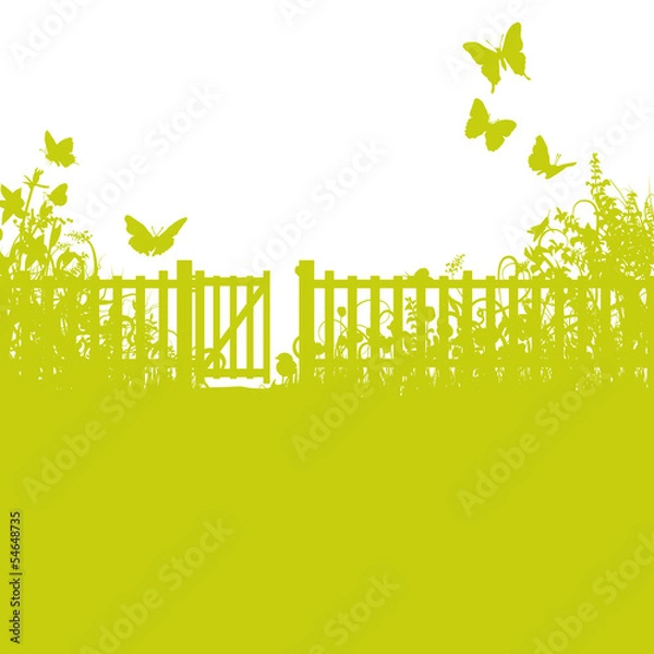 Obraz Gartenzaun, Gartentor und Rasen
