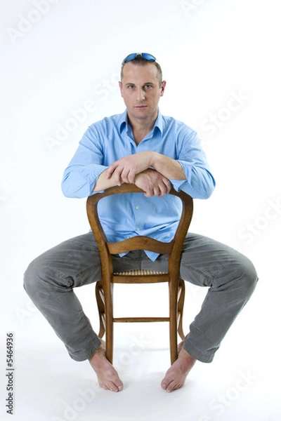 Fototapeta young man with blue eyes on white background