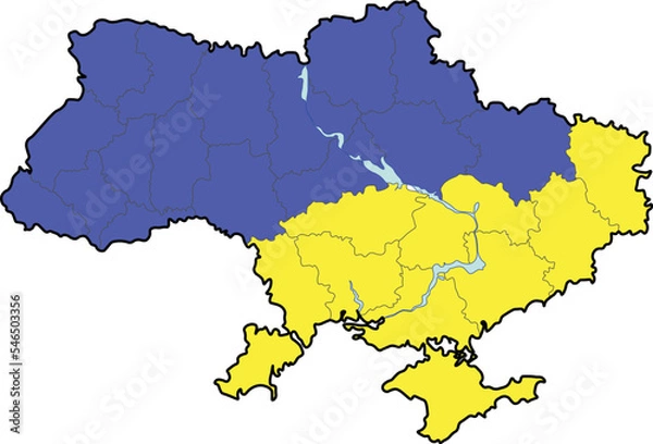 Fototapeta Map of Ukraine in yellow-blue color vector minimalistic style