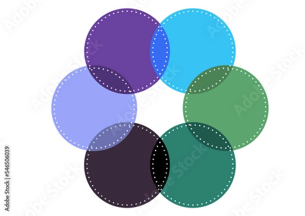 Obraz Venn diagram 6 circle with dash line chart infographic sign.