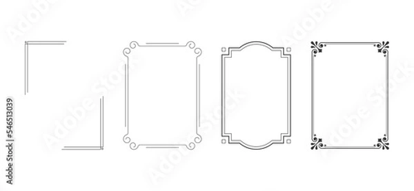 Fototapeta Set of Decorative simple line stroke frames vintage vector clipart designs