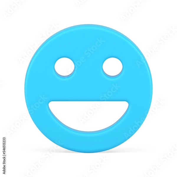Fototapeta Happy blue smiley emoji positive mood circle face avatar with eyes mouth realistic 3d icon
