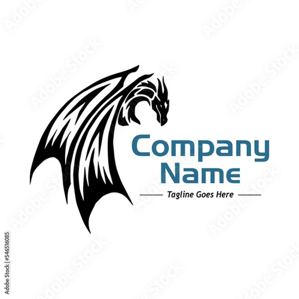Fototapeta dragon head and wings logo, sample company logo, a simple vector design