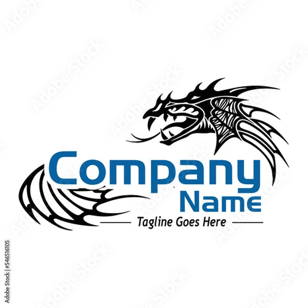 Fototapeta dragon head and wings logo, sample company logo, a simple vector design