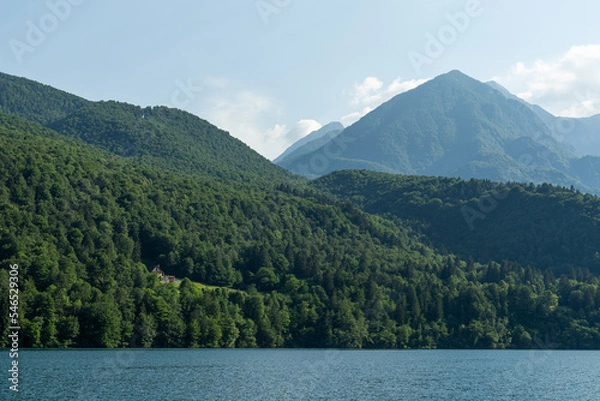 Obraz Forrest mountains next to a river in Barcis, Italy