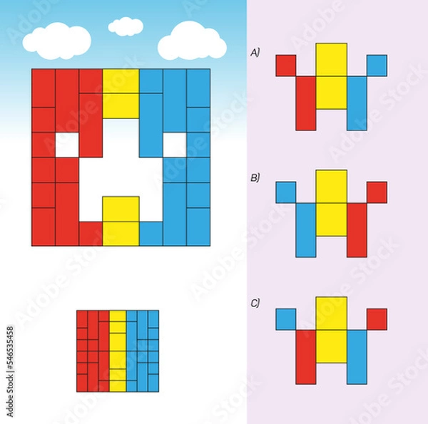 Fototapeta Visual intelligence questions IQ TEST, visual intelligence questions. Find the missing, Find the missing piece