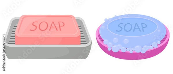 Fototapeta Soap in soap dishes.Two pieces of soap lying in different soap dishes.Vector illustration.