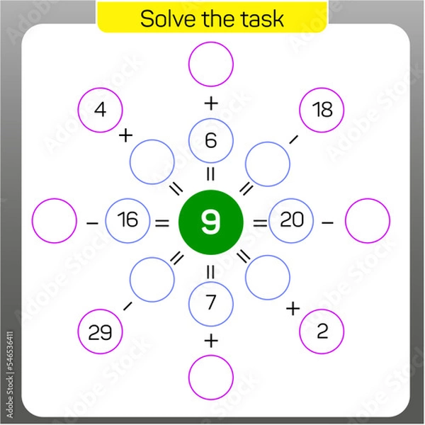 Fototapeta Solve the task. Math questions, addition process