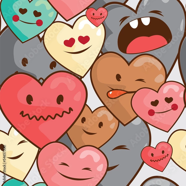 Obraz kawaii hearts seamless  pattern