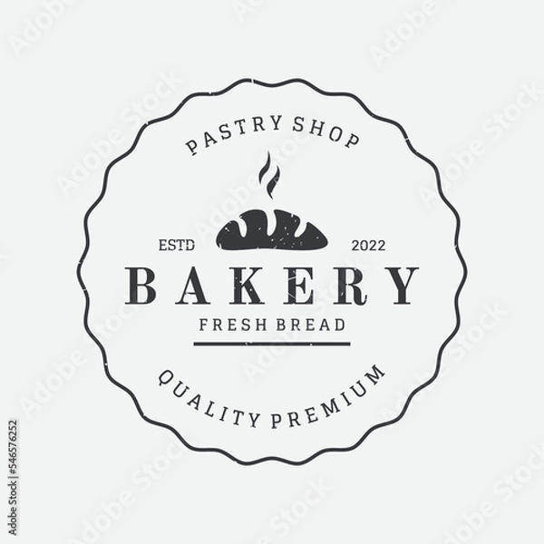 Fototapeta Retro wheat bread logo design template. Badge for bakery, home made bakery, restaurant or cafe, patisserie, business.