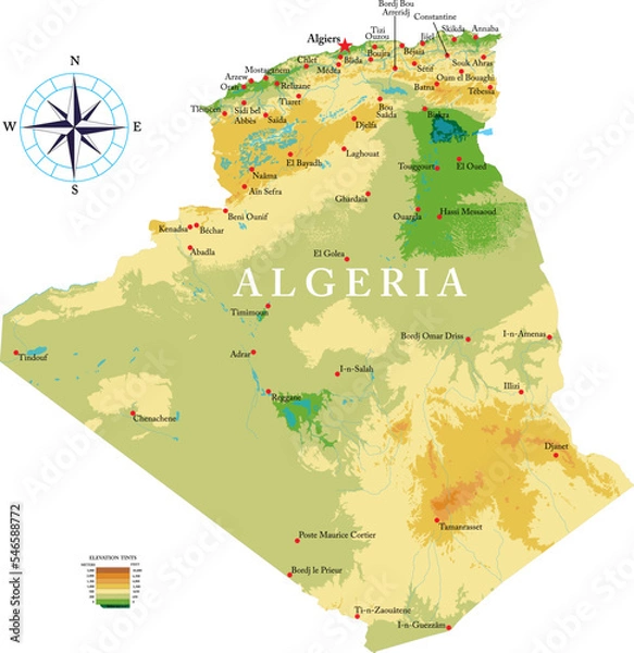 Obraz Algeria highly detailed physical map