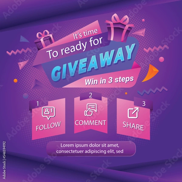 Fototapeta Giveaway quiz contest for social media feed. template giveaway prize win competition follow the steps below