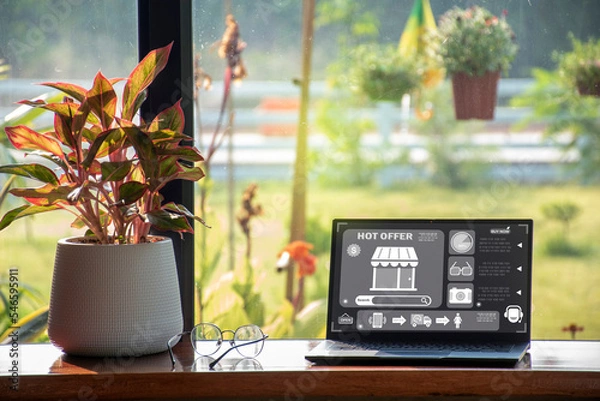 Obraz Online shopping on laptops and products online.