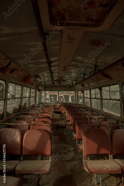Obraz Abandoned trolleybus, seats