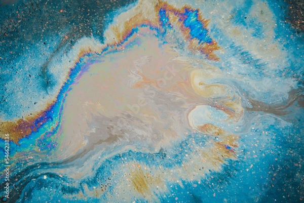 Fototapeta Traces and Stains of Oil or Gasoline on the Asphalt on the Road