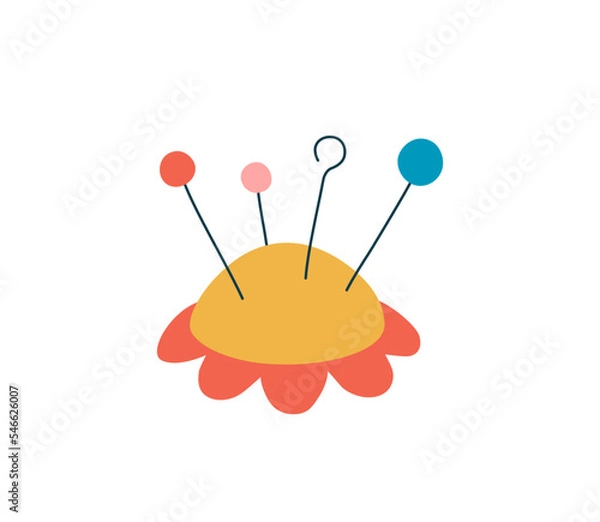 Fototapeta Needle cushion for sewing flat color vector object. Pincushion used to store pins and needles. Fashion design and cute flower shape illustration for web graphic design