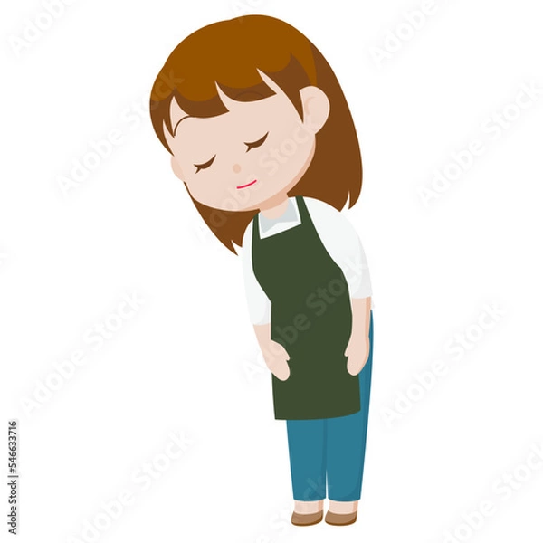 Obraz シンプルな主線なしのイラスト / お辞儀をするエプロンの女性