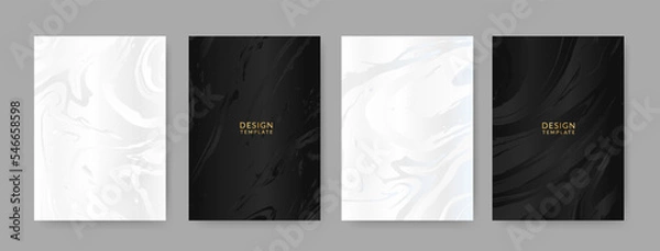 Fototapeta Modern vector cover design set. Prestigious background with abstract silver and black line pattern. Luxury elegant template for design menu, invitation, brochure, flyer layout, presentation.