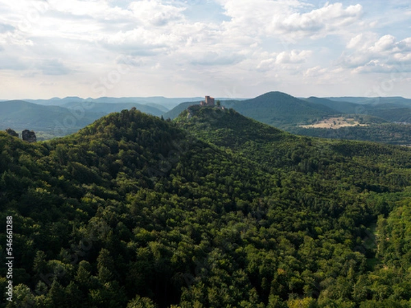 Obraz Drone shot of the palatine forest with castle Trifels