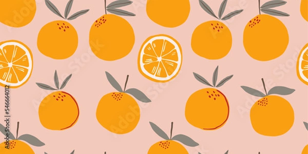 Fototapeta Vector seamless pattern with mandarins. Trendy hand drawn textures. Modern abstract design for paper, cover, fabric, interior decor and other users. Vector illustration