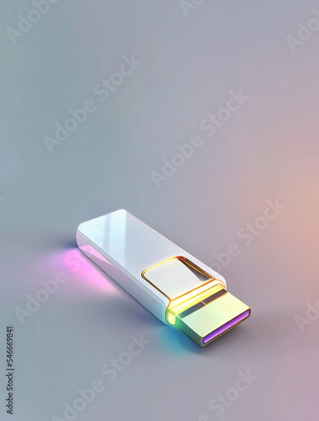Fototapeta generic USB flash device icon with copyspace for data backup and digital wallets concepts, digital 3D icon illustration with matte painting