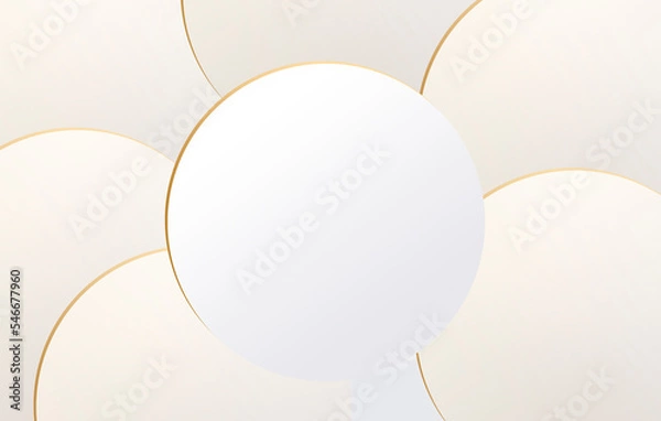 Fototapeta Podium white and beige background for luxury products, layout with golden lines