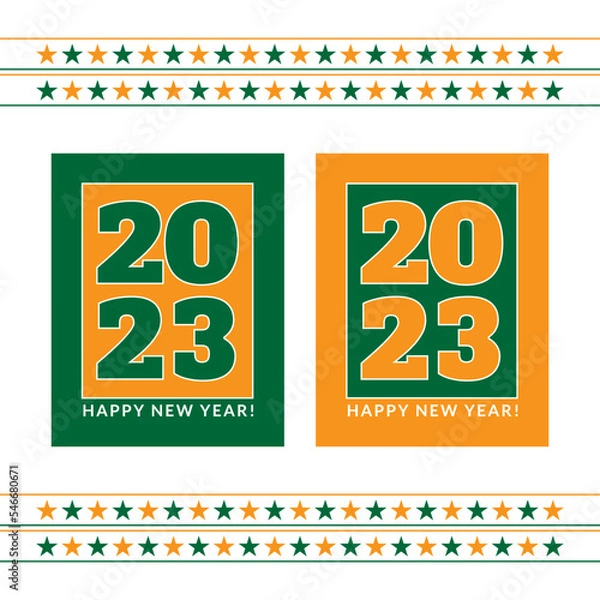 Fototapeta 2023 Happy New Year. Green & Orange 2023 Posters. 2023 New Year. Vector Illustration