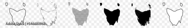 Fototapeta Tasmania Map Black | Tasmanian Border | State Country | Transparent Isolated | Variations