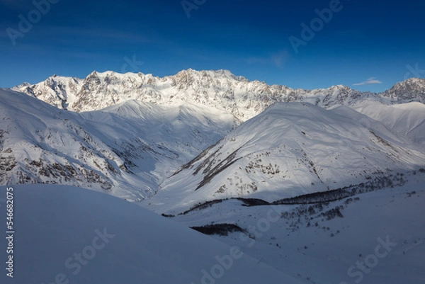 Fototapeta a nine summit mountain Shkhara, the central part of the Greater Caucasus Mountain RangeUpper Svaneti, Georgia, Europe