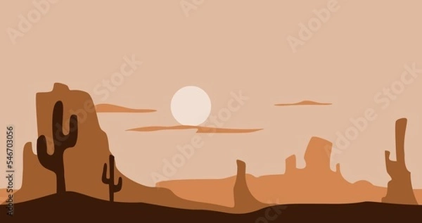 Fototapeta illustration of natural background of rocky mountains and cactus on a barren plain