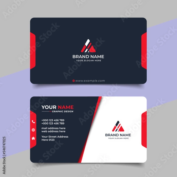 Fototapeta Red modern creative business card and name card horizontal simple clean template vector design