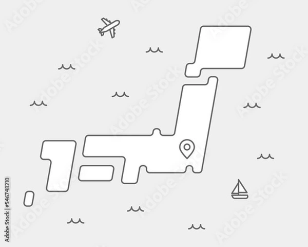 Obraz シンプルな線画で描いた、デフォルメした日本地図のイラスト