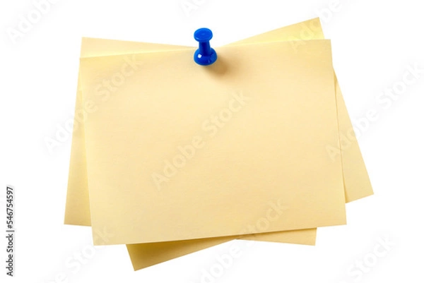Obraz Several yellow oblong sticky post it note with pushpin isolated transparent background photo PNG file