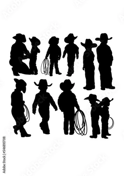 Fototapeta Little cowboy action silhouettes. Good use for symbol, logo, icon, mascot, sign, or any design you want.