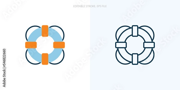Fototapeta Lifebuoy icon for your website, logo, app, UI, product print. Lifebuoy concept flat Silhouette vector illustration icon. Editable stroke icons set. EPS file	