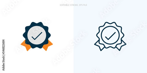 Fototapeta Approved or certified medal icon for your website, logo, app, UI, product print. Approved concept flat Silhouette vector illustration icon. Editable stroke icons set. EPS file	