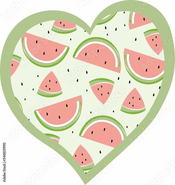 Obraz Heart with watermelon slices.Summer.Vector graphics.