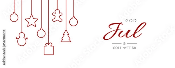Fototapeta Merry Christmas and Happy New Year lettering in Swedish (God Jul och Gott Nytt År) with reindeer. Christmas banner concept