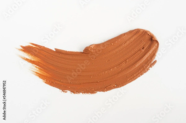 Obraz Red moroccan bentonite clay swatch. Brush stroke on a white background. Beauty cream, facial mask texture macro.