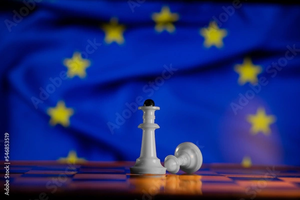 Obraz Chess against the background of the flags of the European Union