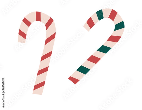 Fototapeta Hand drawn cute cartoon illustration of two candy canes. Flat vector Christmas sweet lollipop sticker in colored doodle style. New Year, Xmas icon or print. Isolated on background.