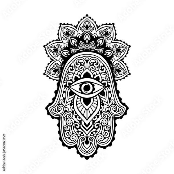 Fototapeta Hamsa Hand of Fatima . Vector illustration. Ethnic amulet Indian, Arabic, Jewish ornaments
