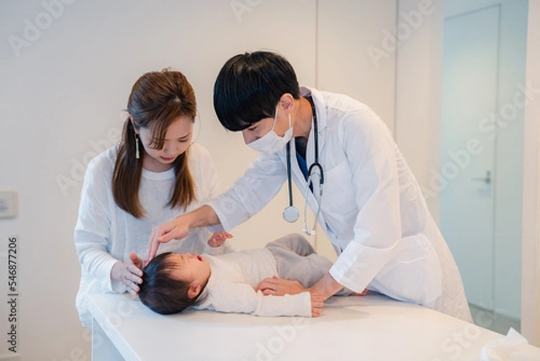 Fototapeta 病院で大泣きをする赤ちゃん