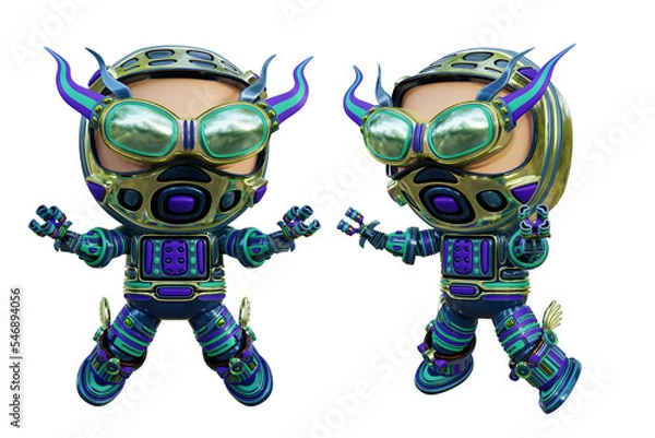Fototapeta 3D RENDERING PNG ILLUSTRATION. CUTE DESIGN ROBOT CYBORG ANDROID CHARACTER ISOLATED WHITE BACKGROUND. SPACEMAN ASTRONAUT CARTOON METAL PLASTIC AI MACHINE TECHNOLOGY GAME MODEL FIGURE ART TOY.
