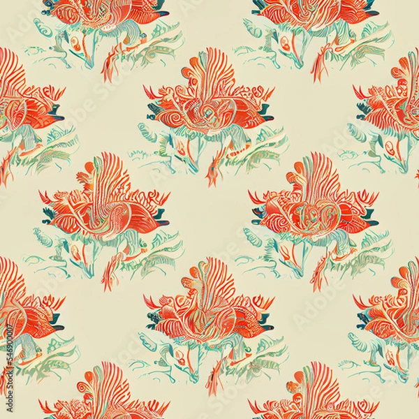Obraz seamless pattern with oriental orange flowers