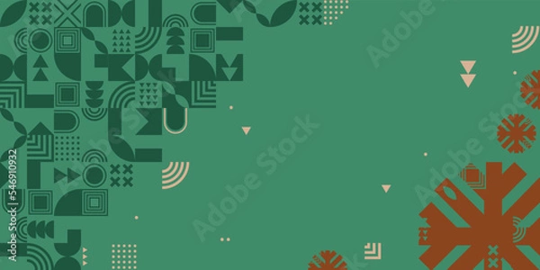 Fototapeta Merry Christmas and Happy New Year geometric horizontal banner. bright modern Xmas concept design with snowflake. Simple poster, greeting card, sale banner for website 2023